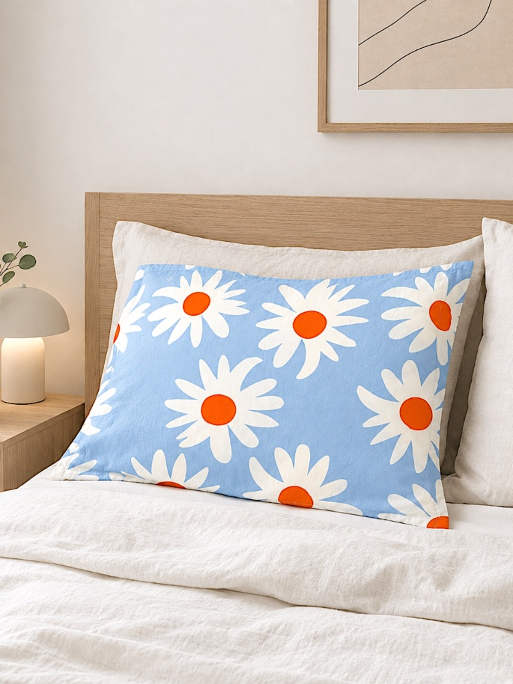 MARIMEKKO pillowcase cotton big daisies flower size standard blue orange white